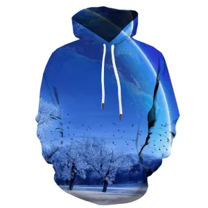 Moon Sweatshirts men Forest Hoodie Print Animal Sweatshirt Printed Galaxy Hoody Anime