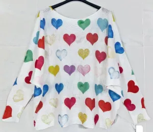 Multi Hearts V-Neck Knit One Size
