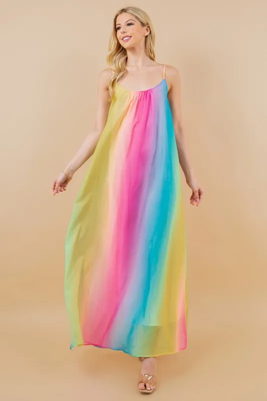 Multi Rainbow Multicolor Sleeveless Cami Dress