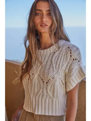 NB Knit Sweater Crochet Round Neck Short Sleeve Top