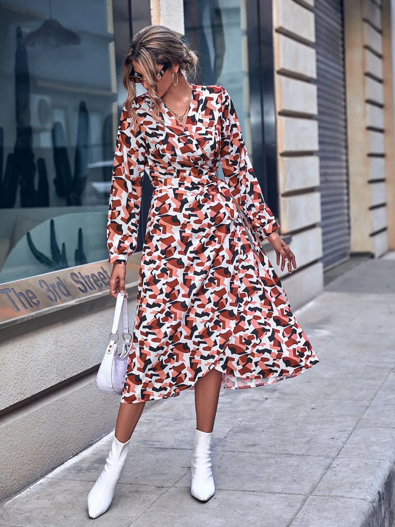 New Fashion Floral Print Wrap Dress