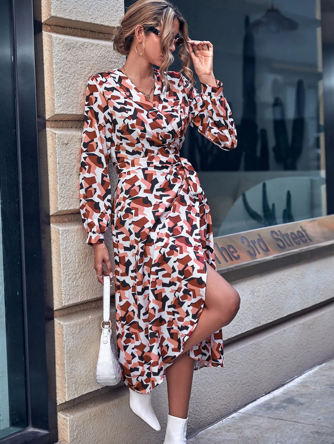 New Fashion Floral Print Wrap Dress