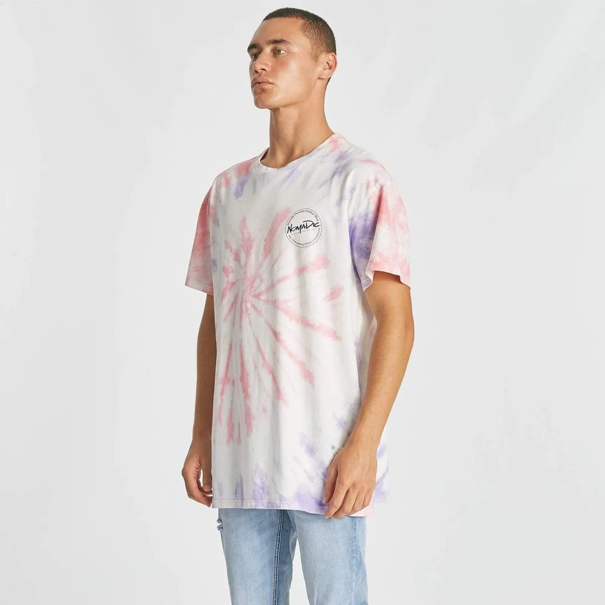 NOMADIC PARADISE Mens Hazy Relaxed Tee - Tie Dye Pastel