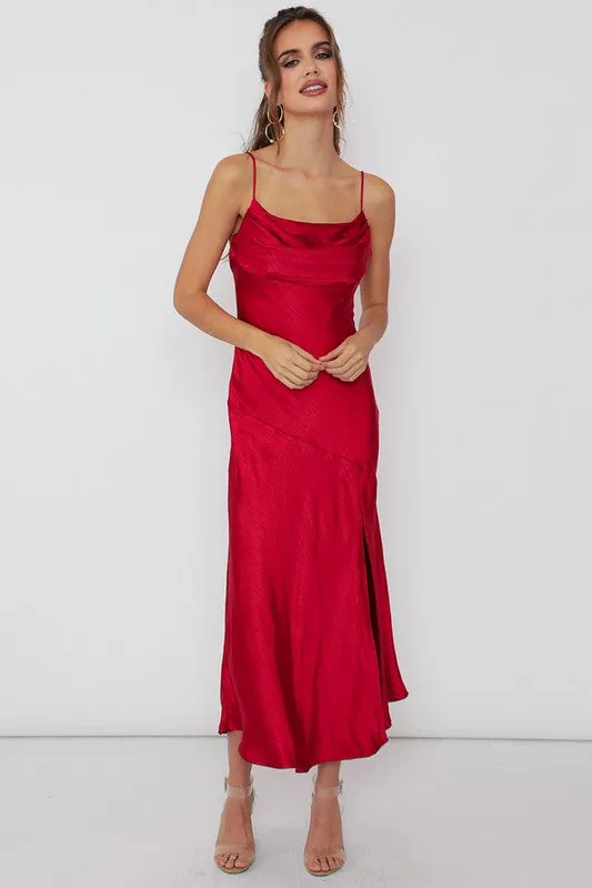 One and Only Collective Satin Side Slit Midi Dress