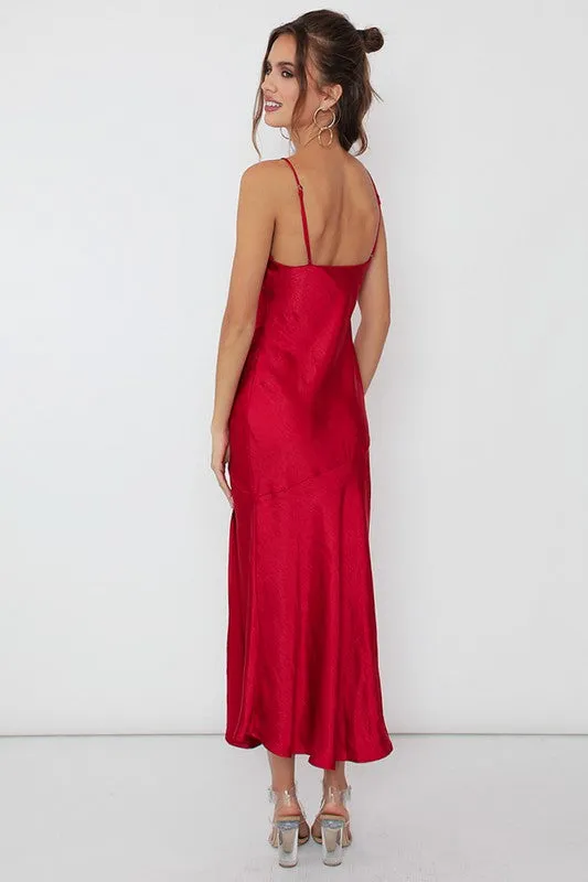 One and Only Collective Satin Side Slit Midi Dress