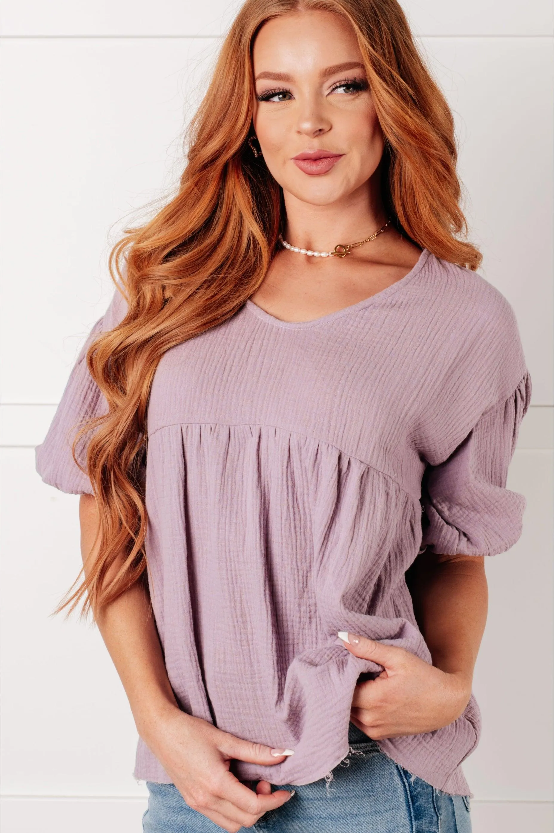 One Eleven North Pleasantly Perfect Bubble Sleeve Peasant Blouse
