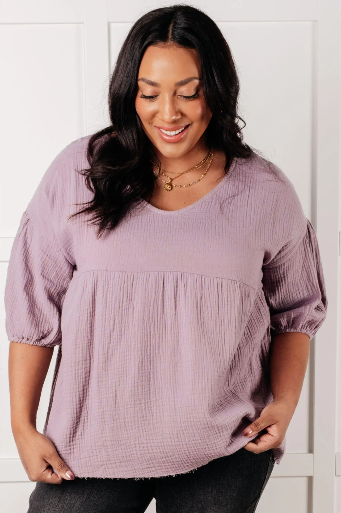 One Eleven North Pleasantly Perfect Bubble Sleeve Peasant Blouse