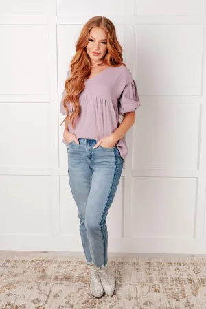 One Eleven North Pleasantly Perfect Bubble Sleeve Peasant Blouse