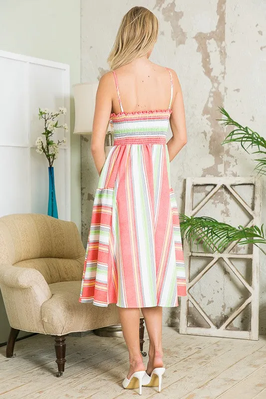 Orange Farm Cut Out Stripe Dress with Pockets