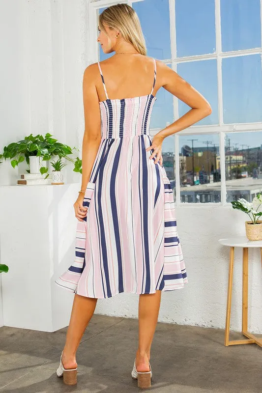 Orange Farm Cut Out Stripe Dress with Pockets
