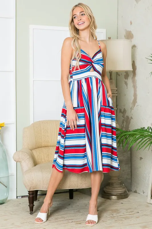 Orange Farm Cut Out Stripe Dress with Pockets
