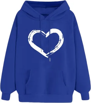 Oversized Hoodies for Women Plus Size Heart Graphic Sweatshirts Long Sleeve Shirts Hooded Top Streetwear with Pocket