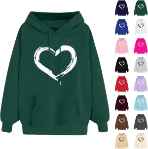 Oversized Hoodies for Women Plus Size Heart Graphic Sweatshirts Long Sleeve Shirts Hooded Top Streetwear with Pocket