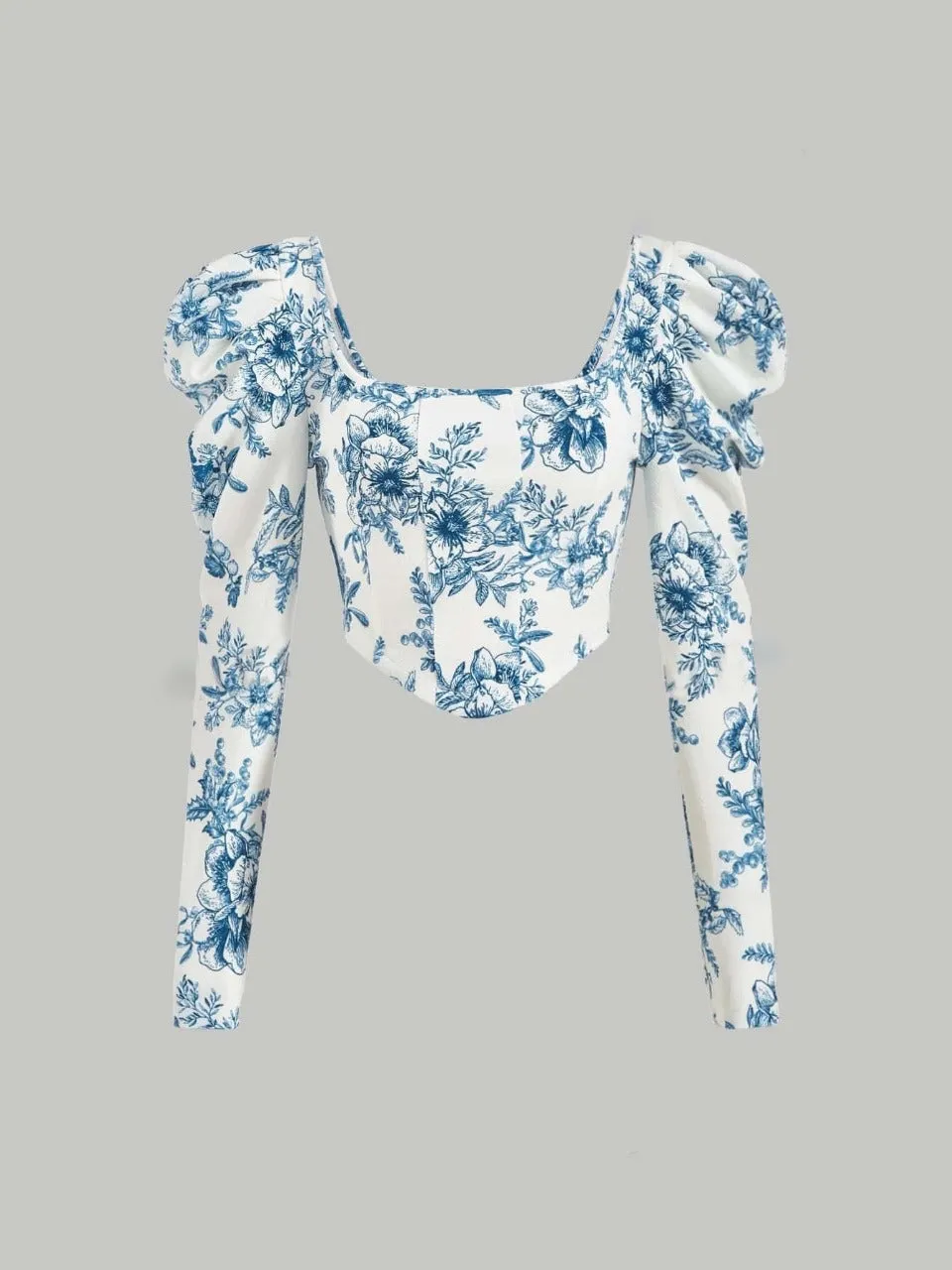 Parien Floral Print Gigot Sleeve Hanky Hem Blouse
