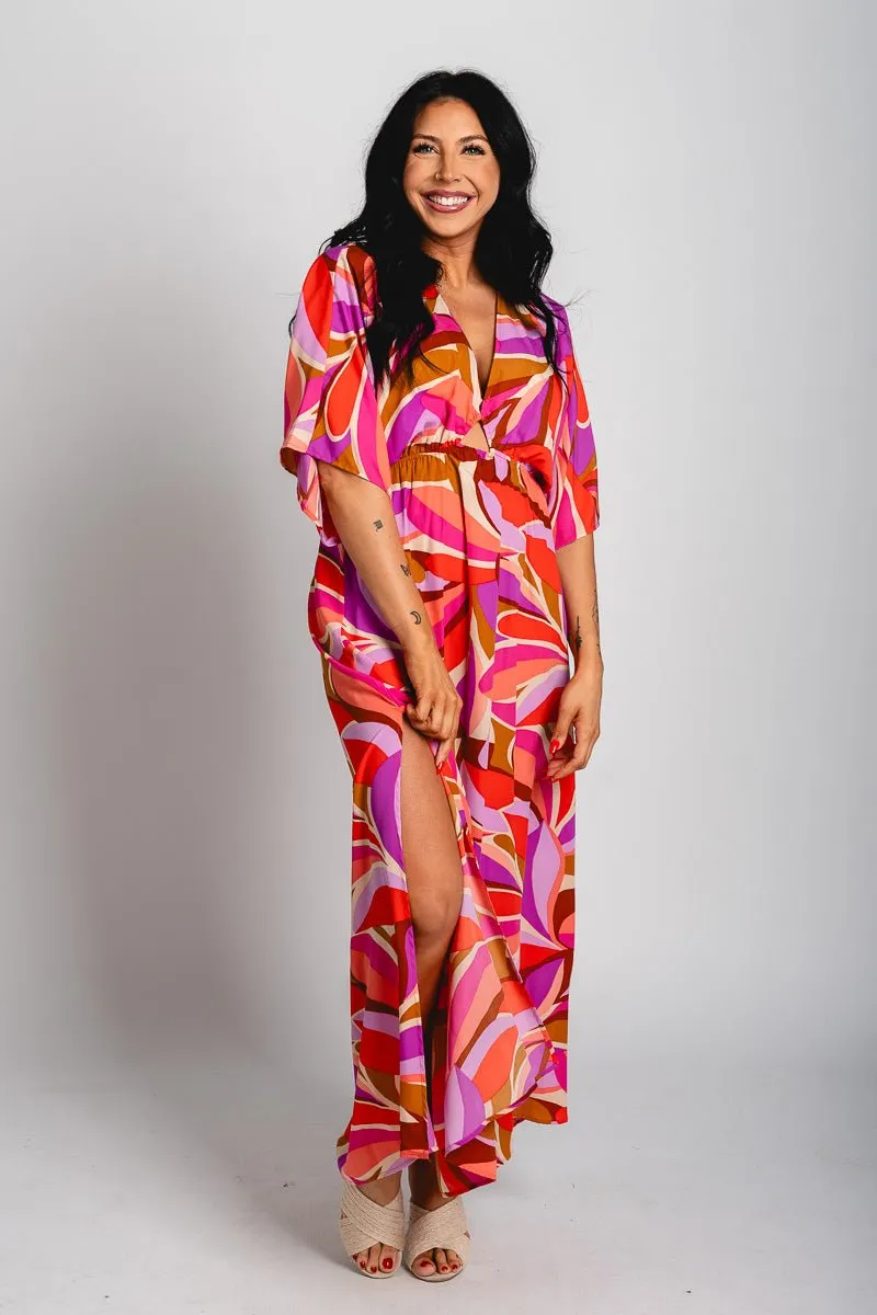 Petals kimono maxi dress pink