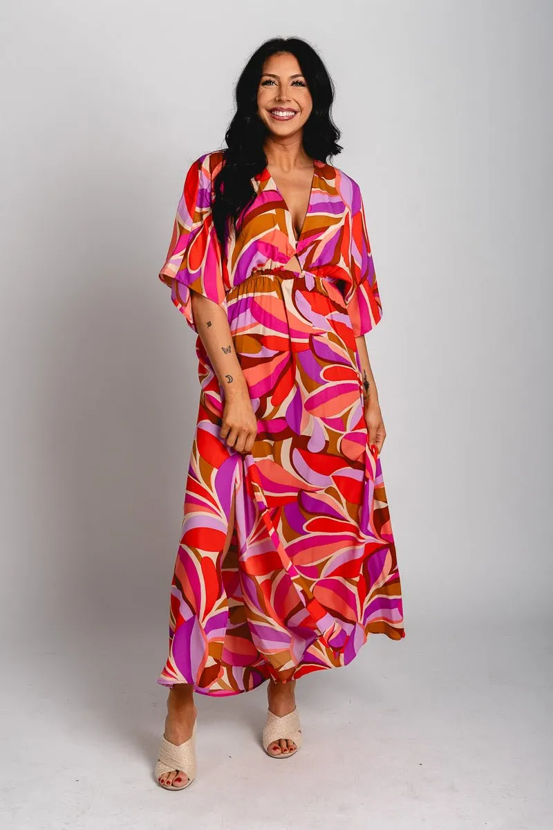 Petals kimono maxi dress pink