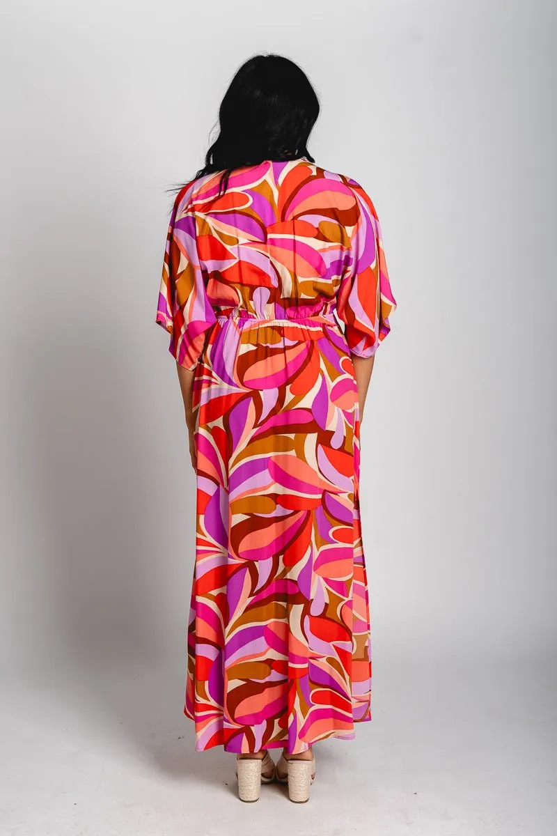 Petals kimono maxi dress pink