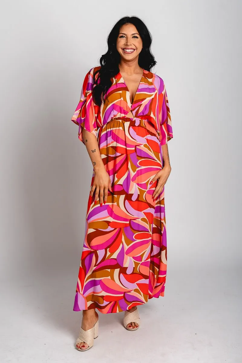 Petals kimono maxi dress pink