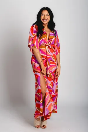 Petals kimono maxi dress pink