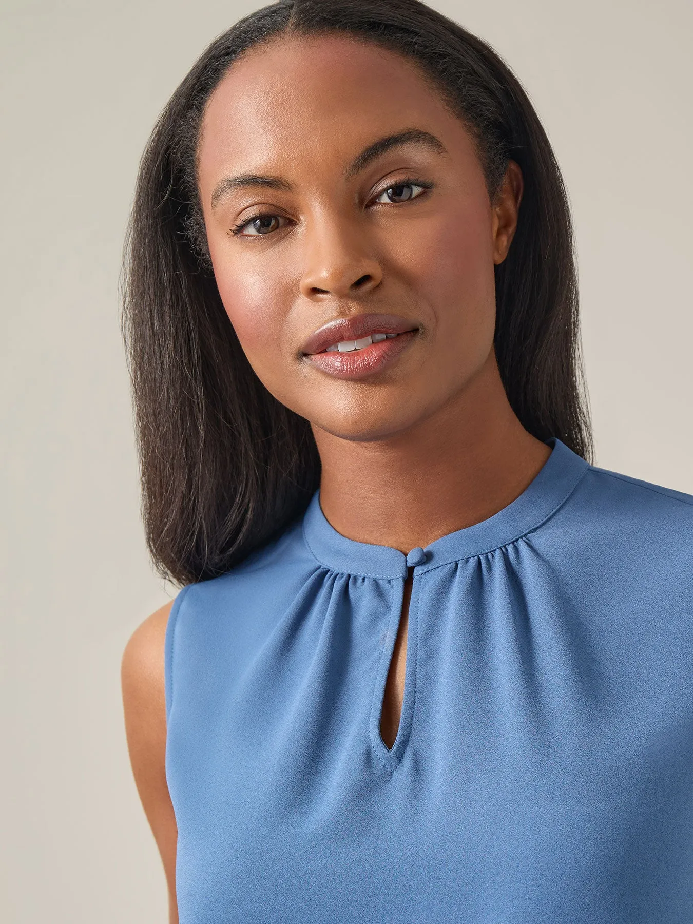 Petite Sleeveless Keyhole Blouse, Solid Crepe