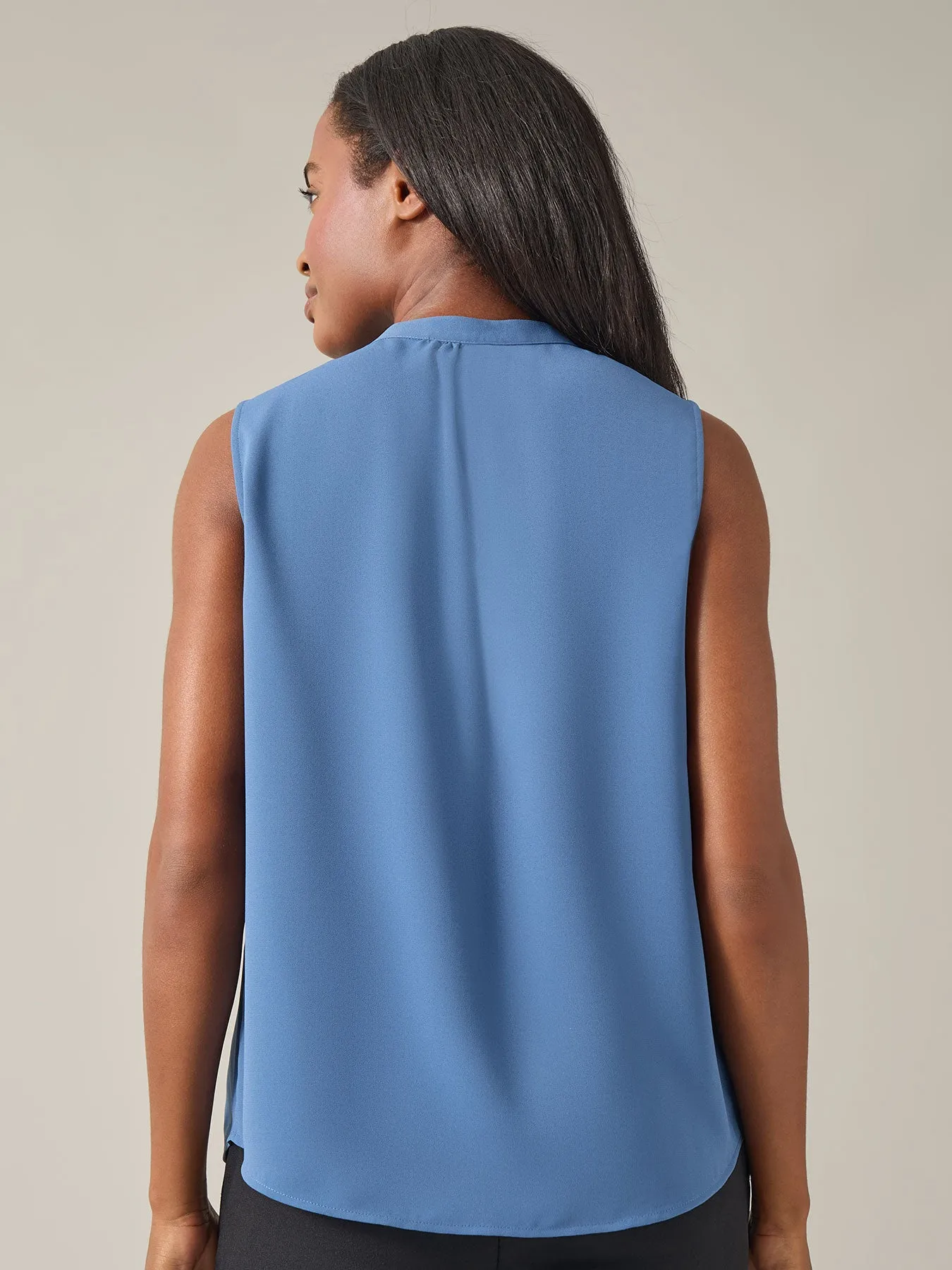 Petite Sleeveless Keyhole Blouse, Solid Crepe