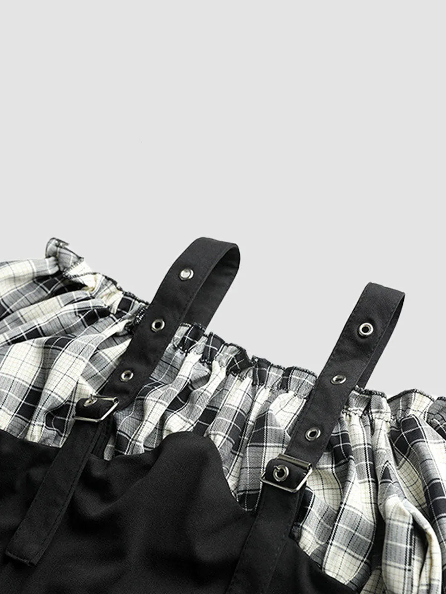 Plaid Shirt Bubble Sleeve Camisole Top