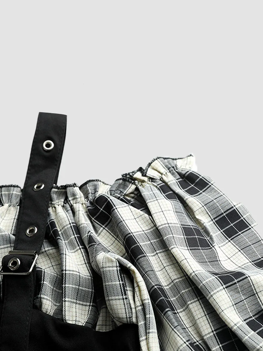 Plaid Shirt Bubble Sleeve Camisole Top