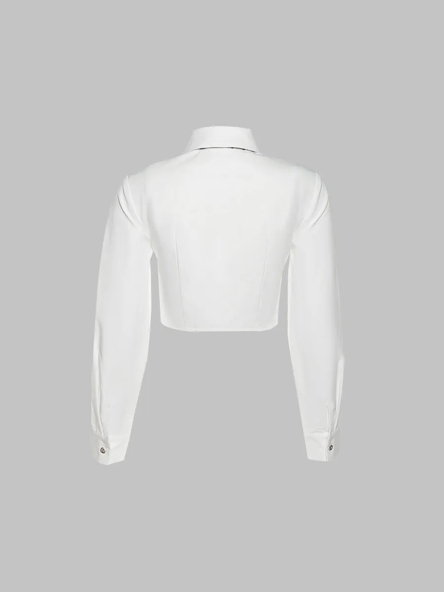 Pleated Love Button Tie Long Sleeve Shirt Top