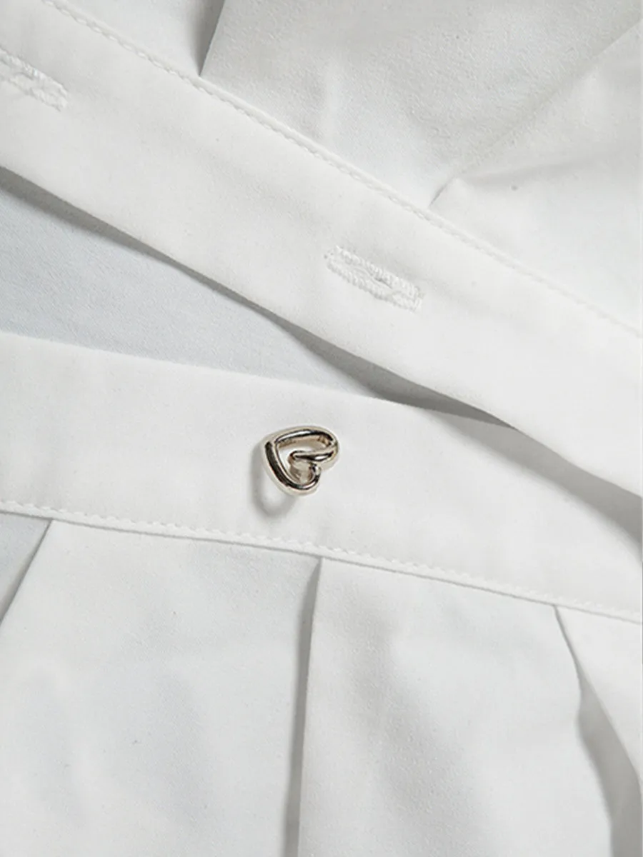 Pleated Love Button Tie Long Sleeve Shirt Top