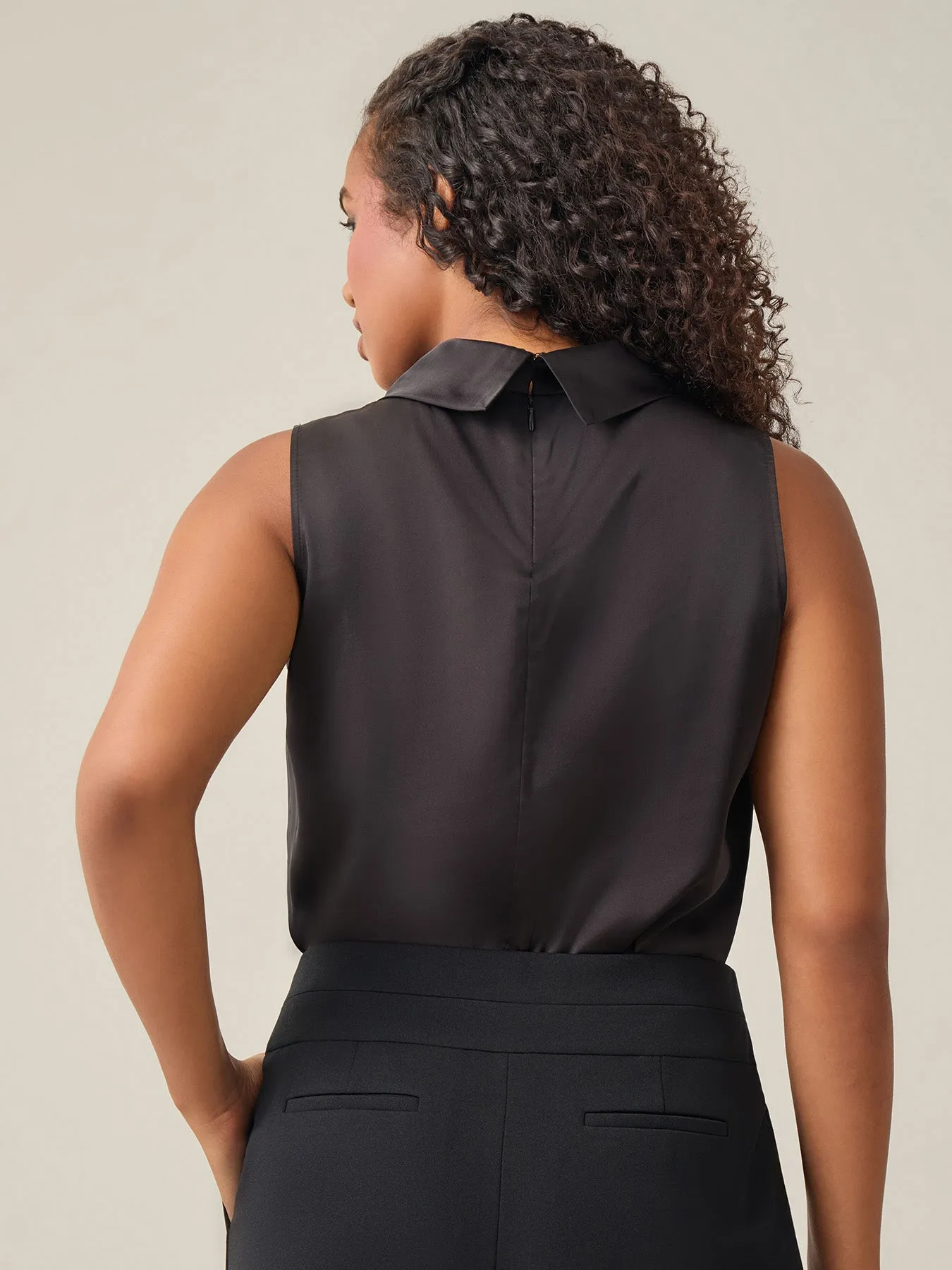 Plus Sleeveless Twist Neck Blouse, Black