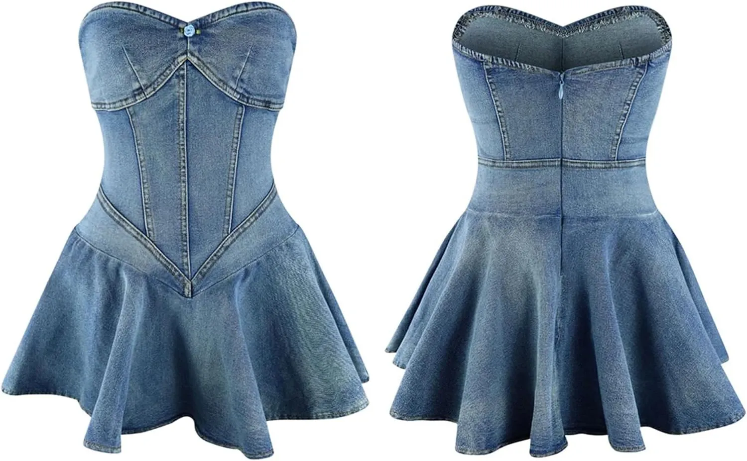 Ptorlio Sexy Tube Womens Denim Mini Dress V Neck Cargo Blue Jean Dresses Going Out Outfits