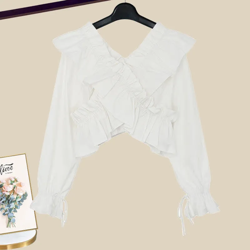 Puff Sleeve Crop Shirt Pocketed Loose Cargo Pants