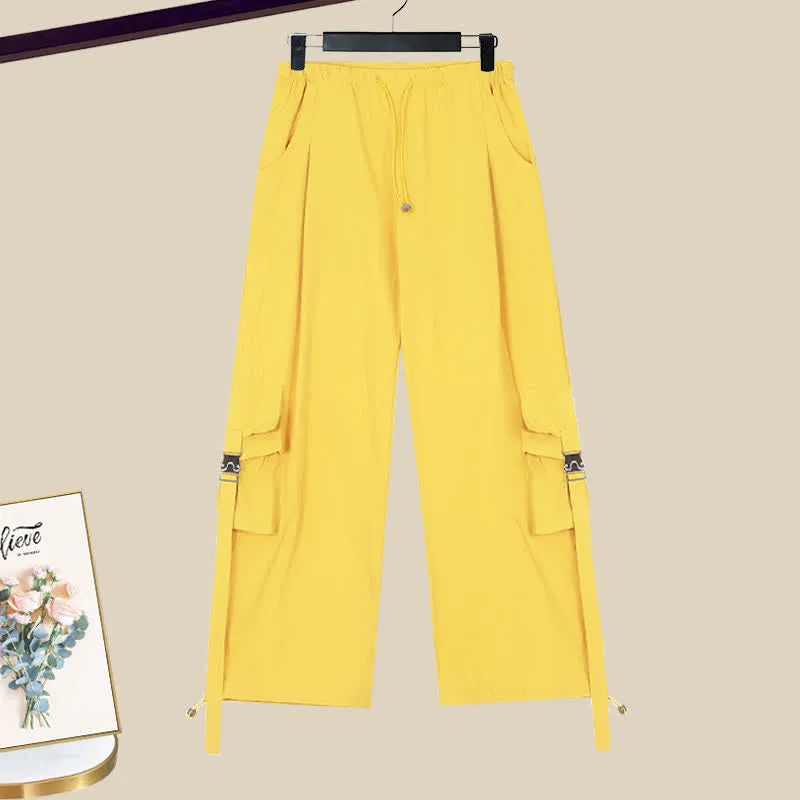 Puff Sleeve Crop Shirt Pocketed Loose Cargo Pants