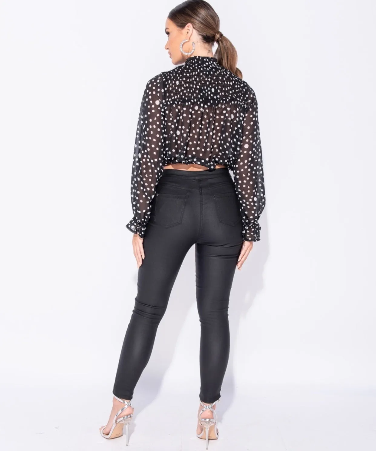 "Dalia" Polka Dot Sheer High Neck Blouse Top