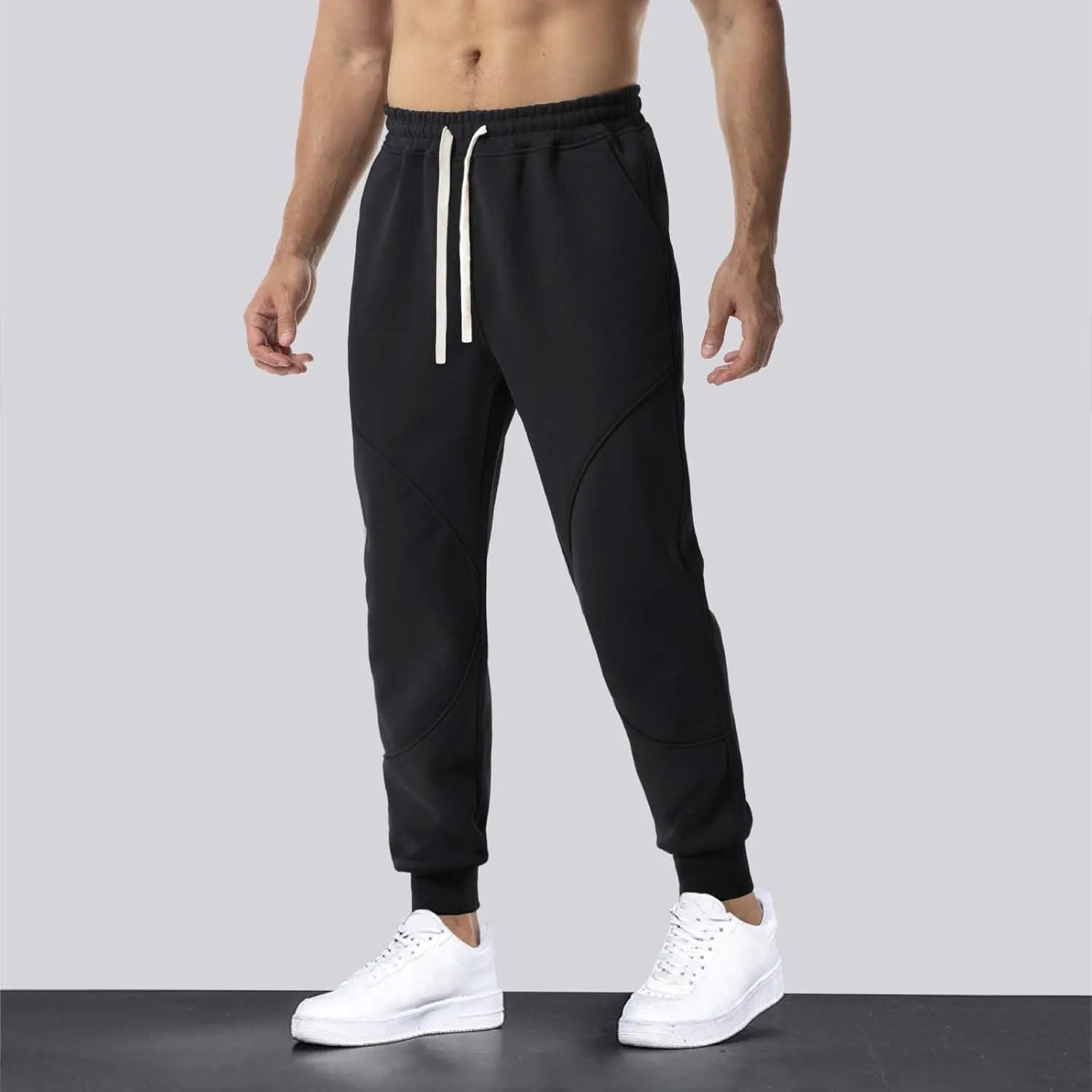QWENTMTNTY Mens Slim Fit Joggers Sweatpants Athletic Workout Gym Pants Patchwork Big and Tall Comfy Cotton Sweat Pants
