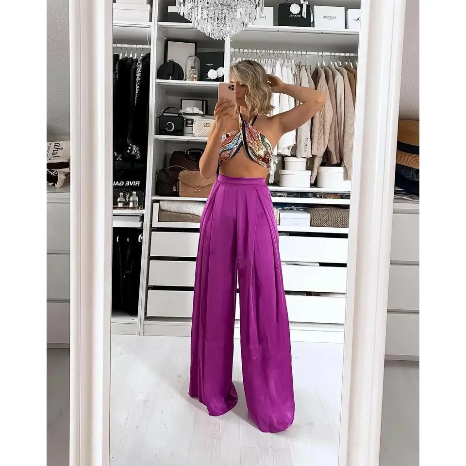 Satin Loose Wide Leg High Waist Sexy Pants