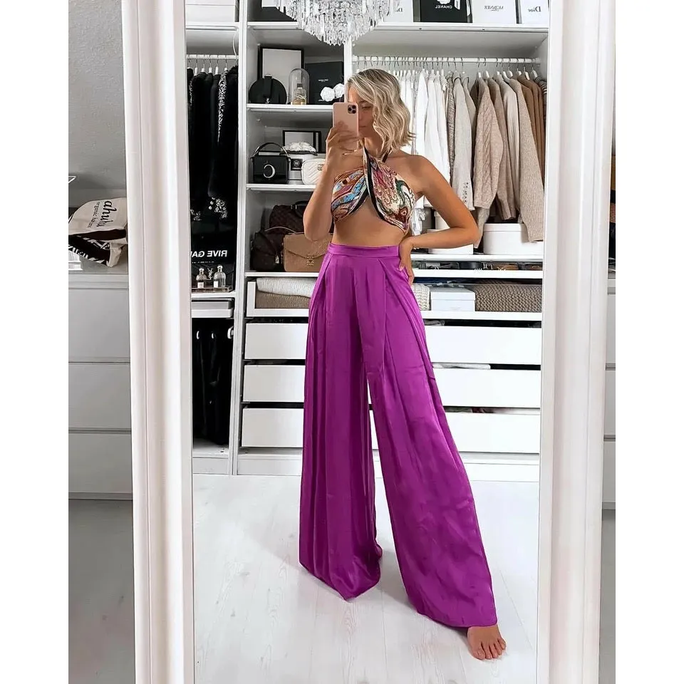 Satin Loose Wide Leg High Waist Sexy Pants