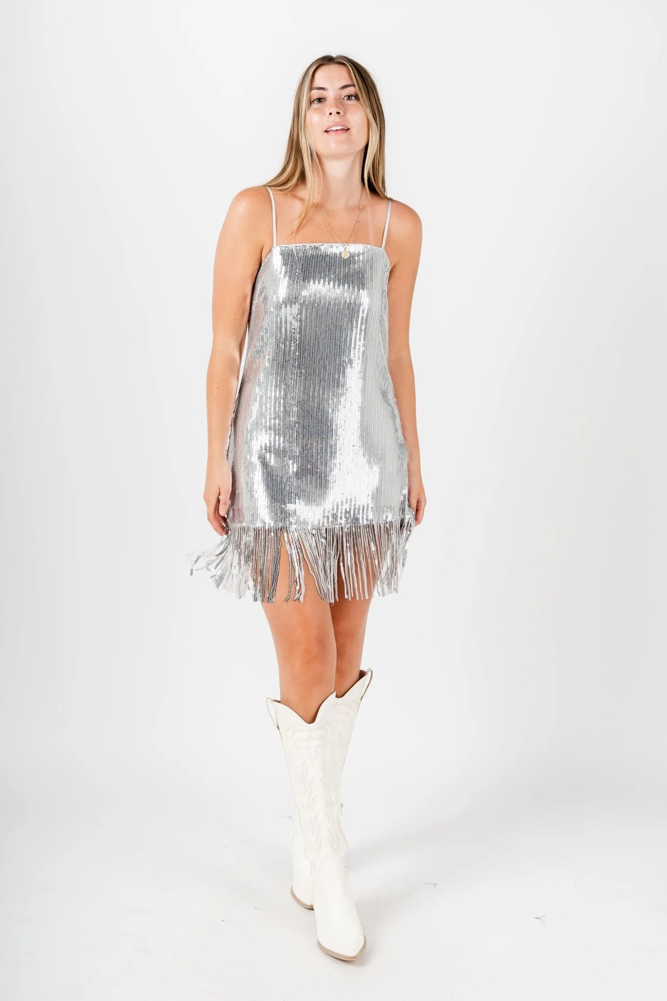 Sequin mini dress silver