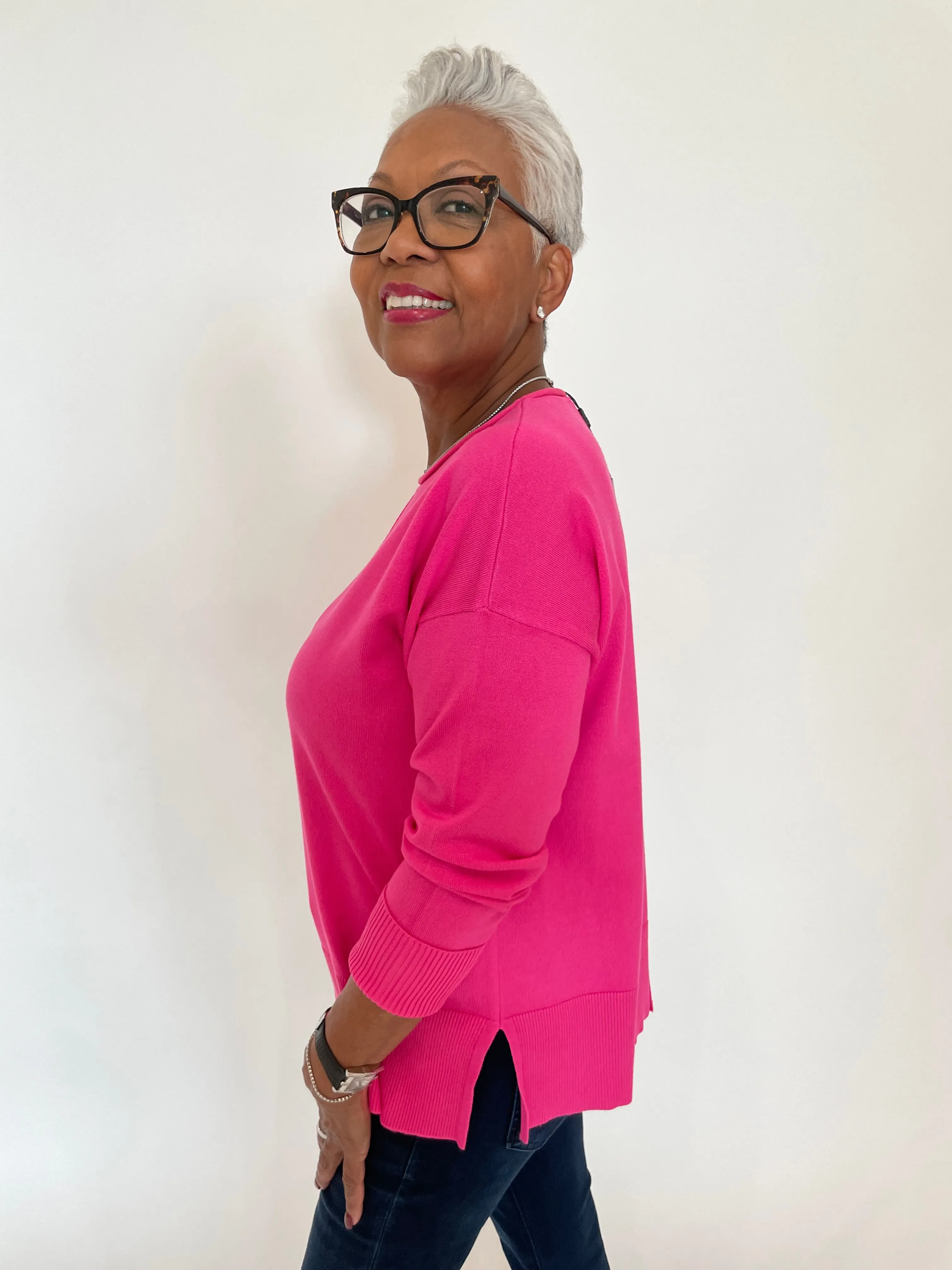 Shaina Center Seam Sweater - Pink Palm