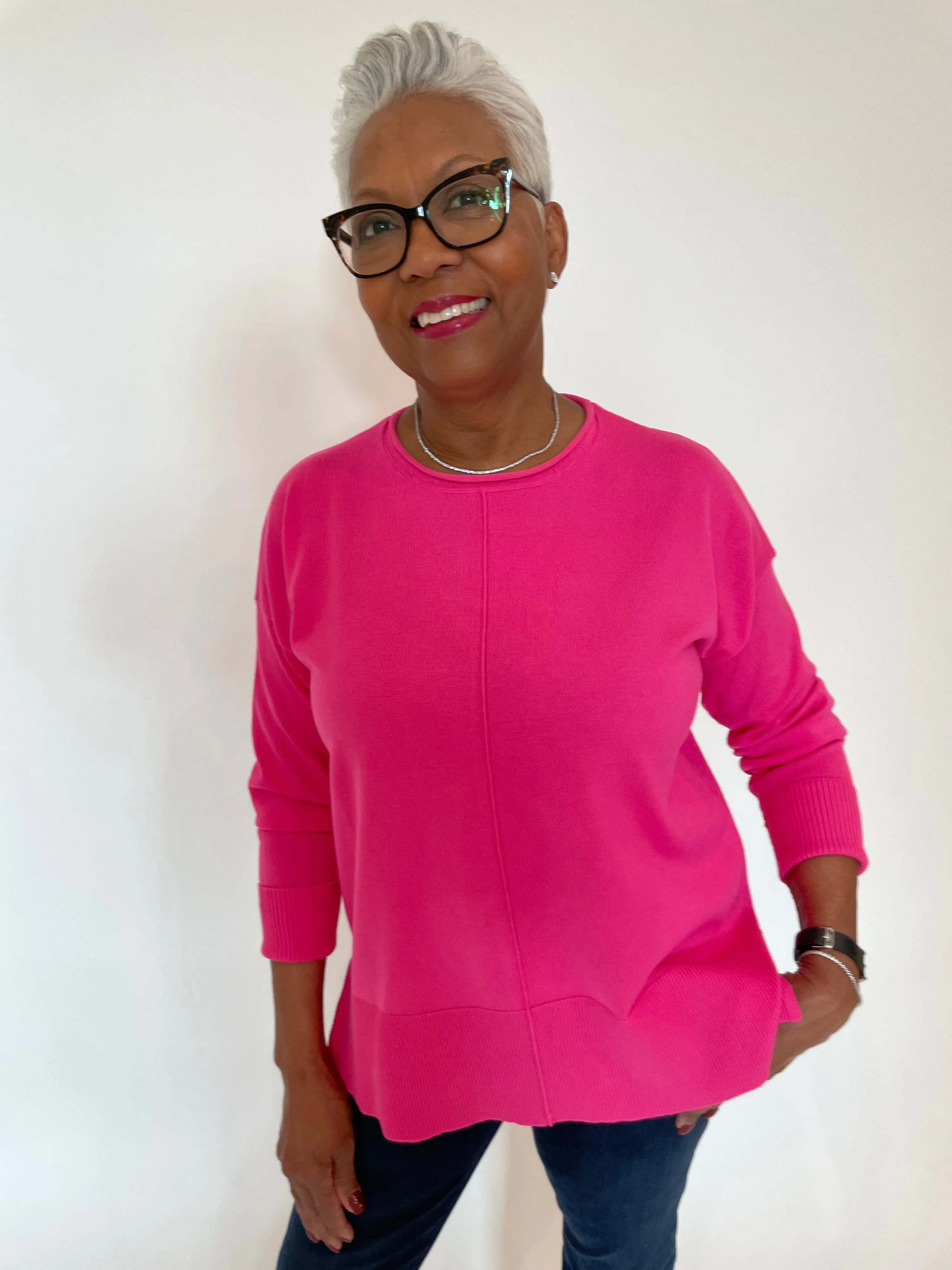 Shaina Center Seam Sweater - Pink Palm