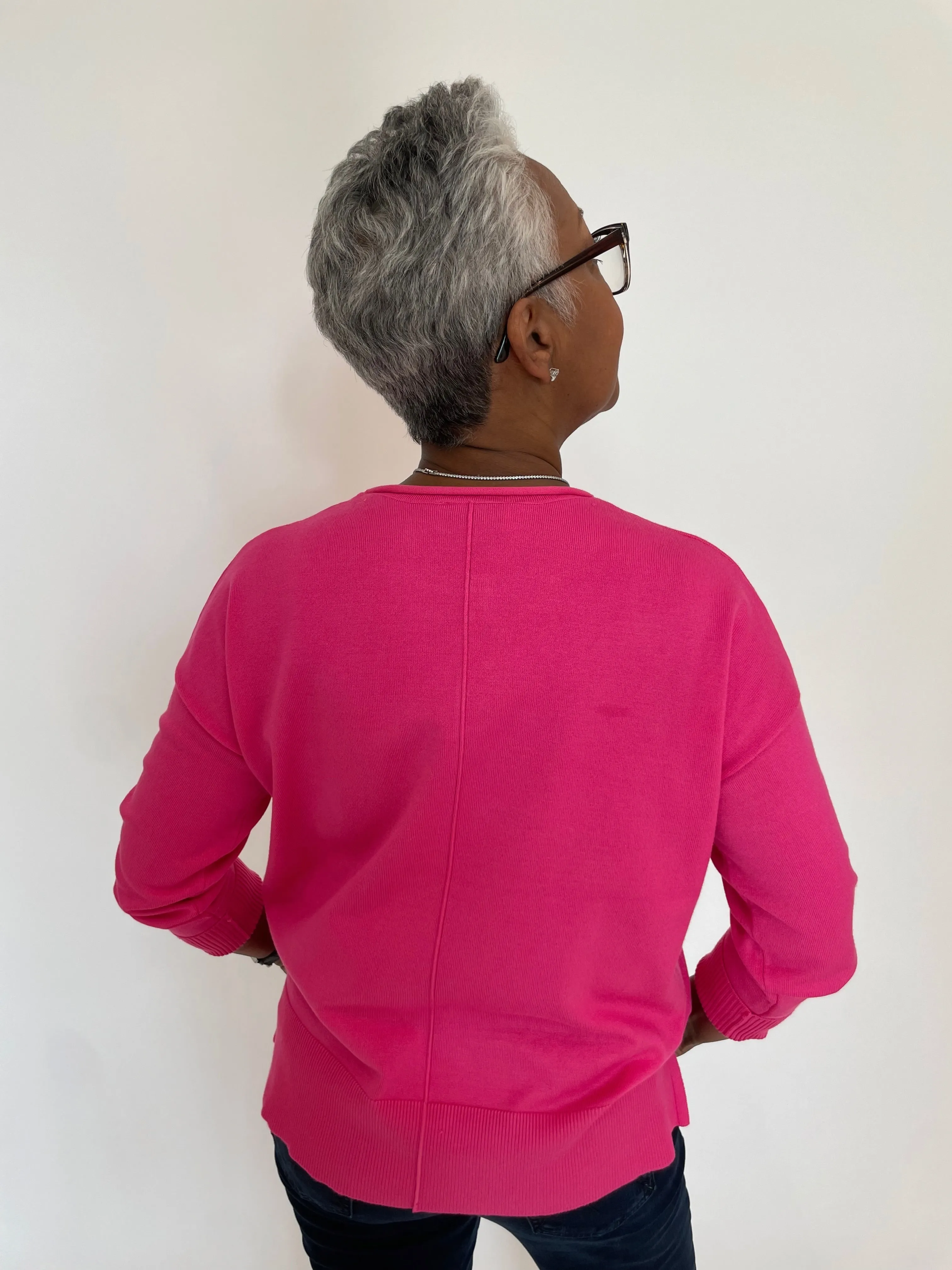 Shaina Center Seam Sweater - Pink Palm