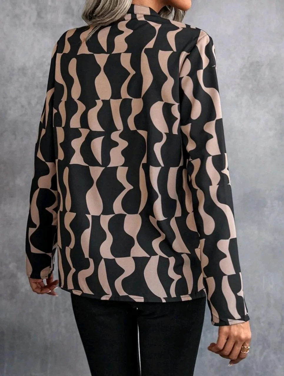 Shein Allover Print Notched Neck Blouse
