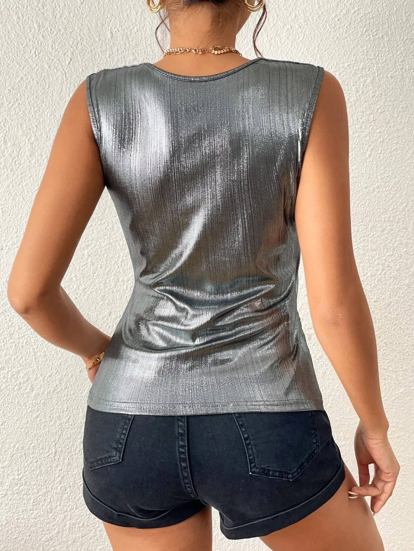 SHEIN BAE Surplice Neck Metallic Tank Top