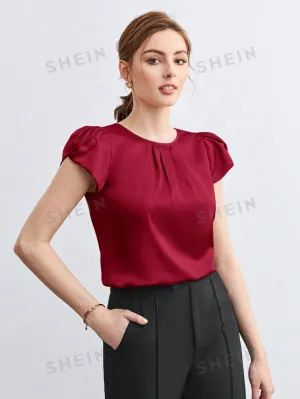 SHEIN BIZwear Solid Petal Sleeve Blouse