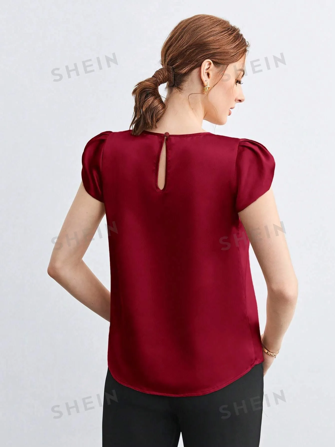 SHEIN BIZwear Solid Petal Sleeve Blouse
