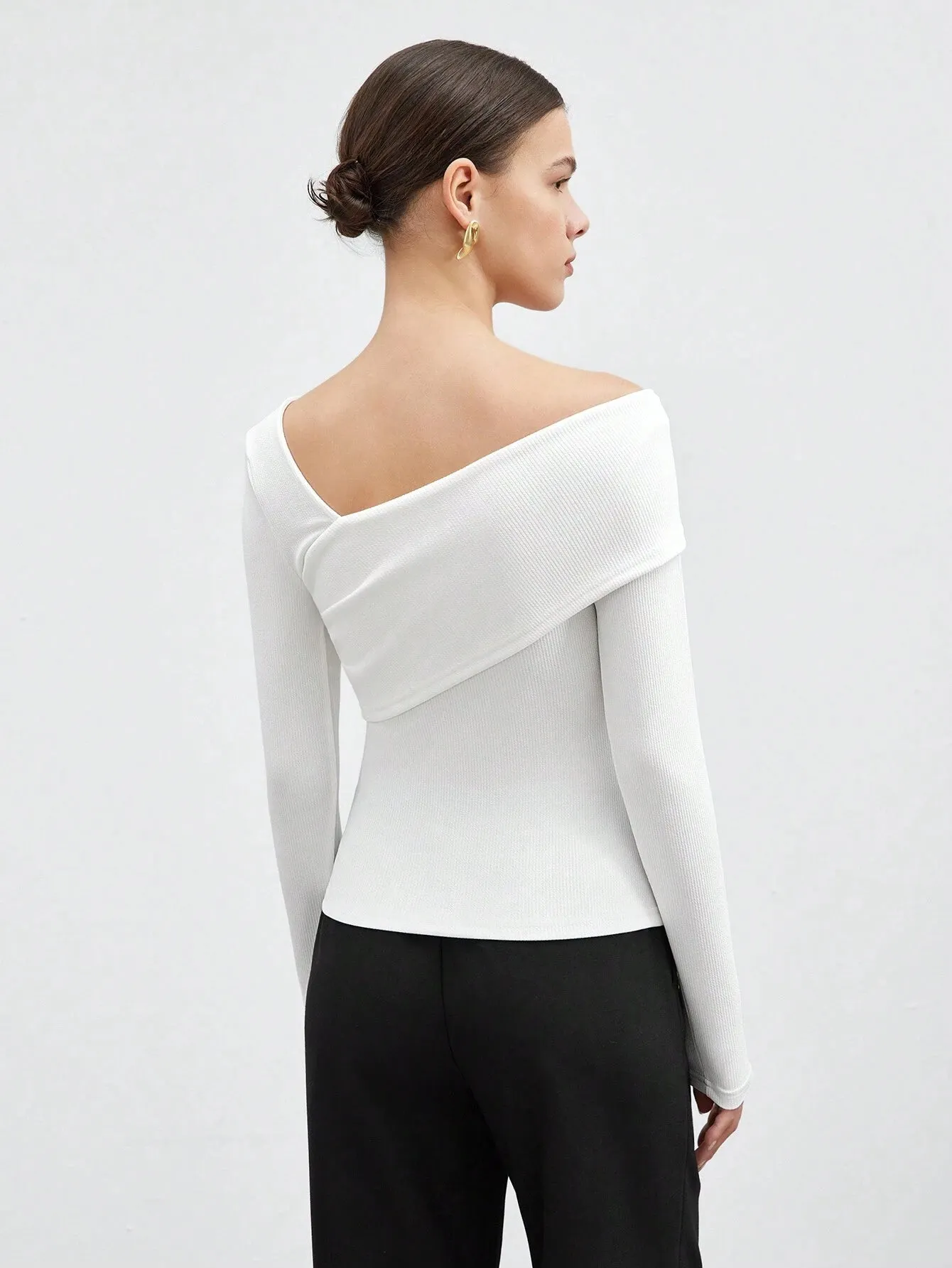 SHEIN BIZwear Women's Solid Color Asymmetric Neck Wrap T-Shirt