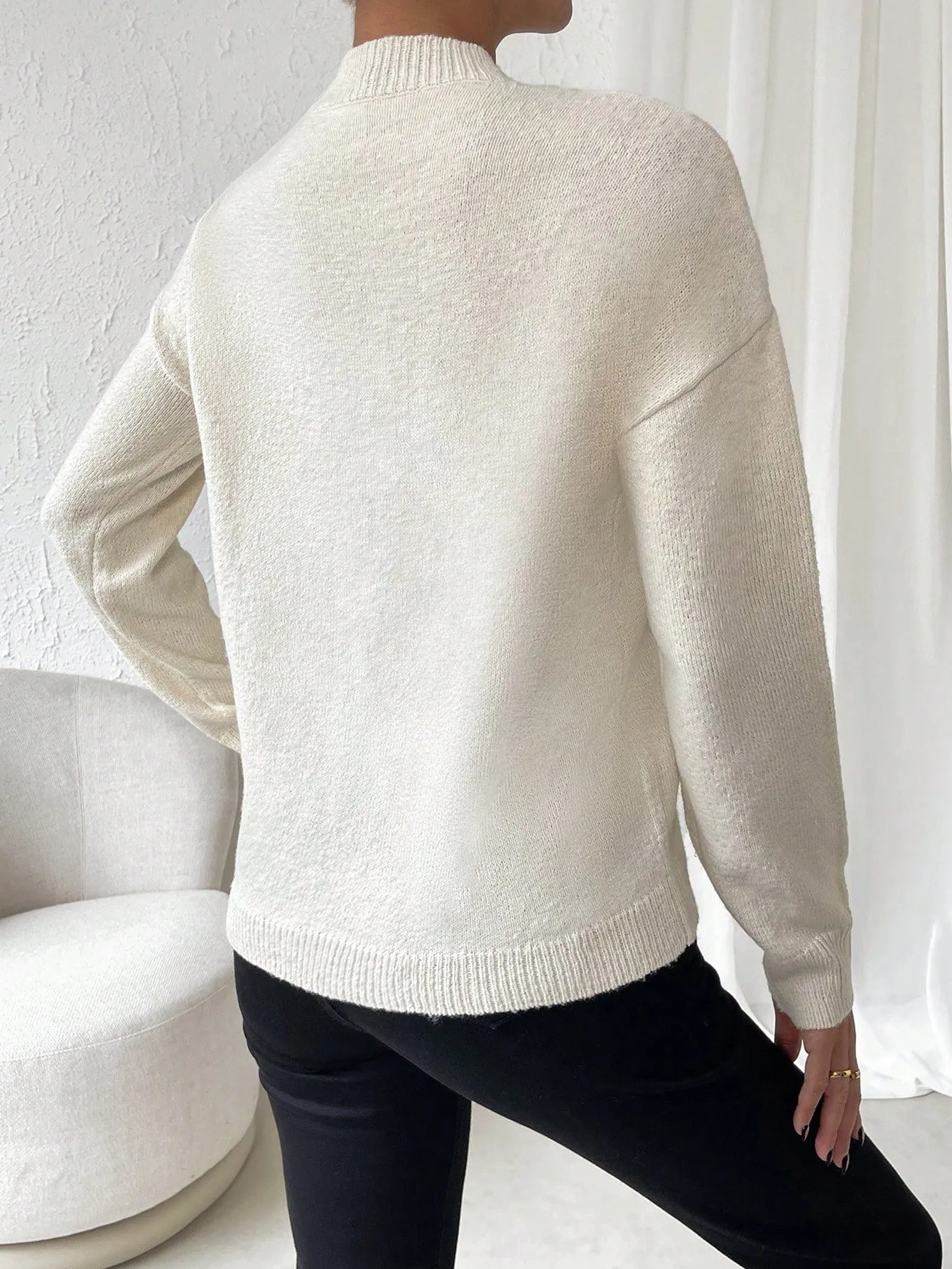 SHEIN LUNE Solid Drop Shoulder Wrap Detail Sweater