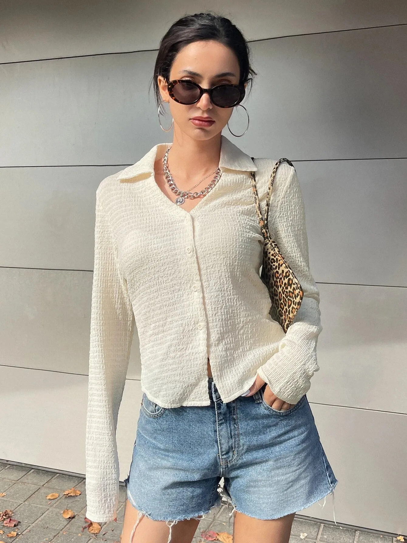 SHEIN Solid Button Front Shirt