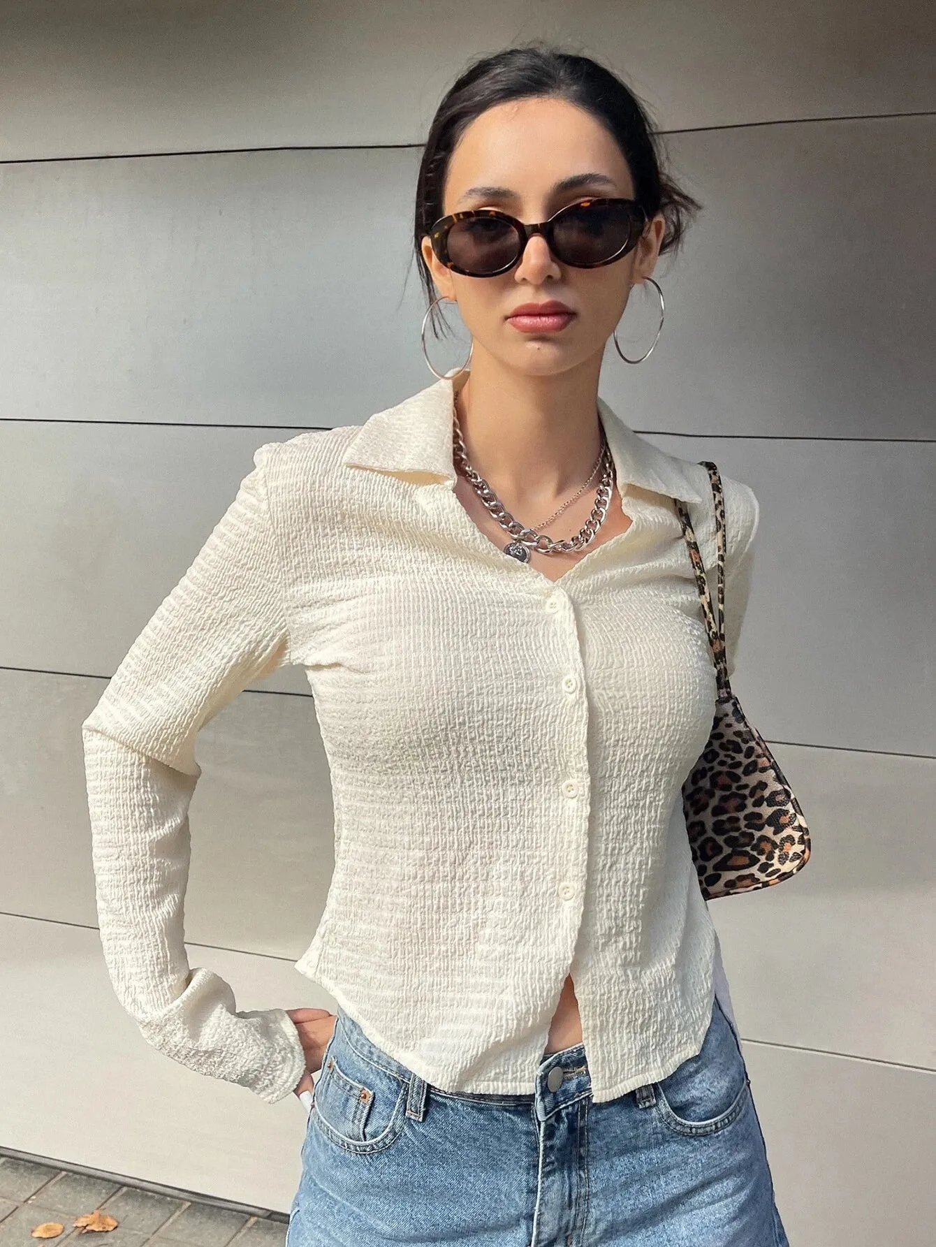SHEIN Solid Button Front Shirt
