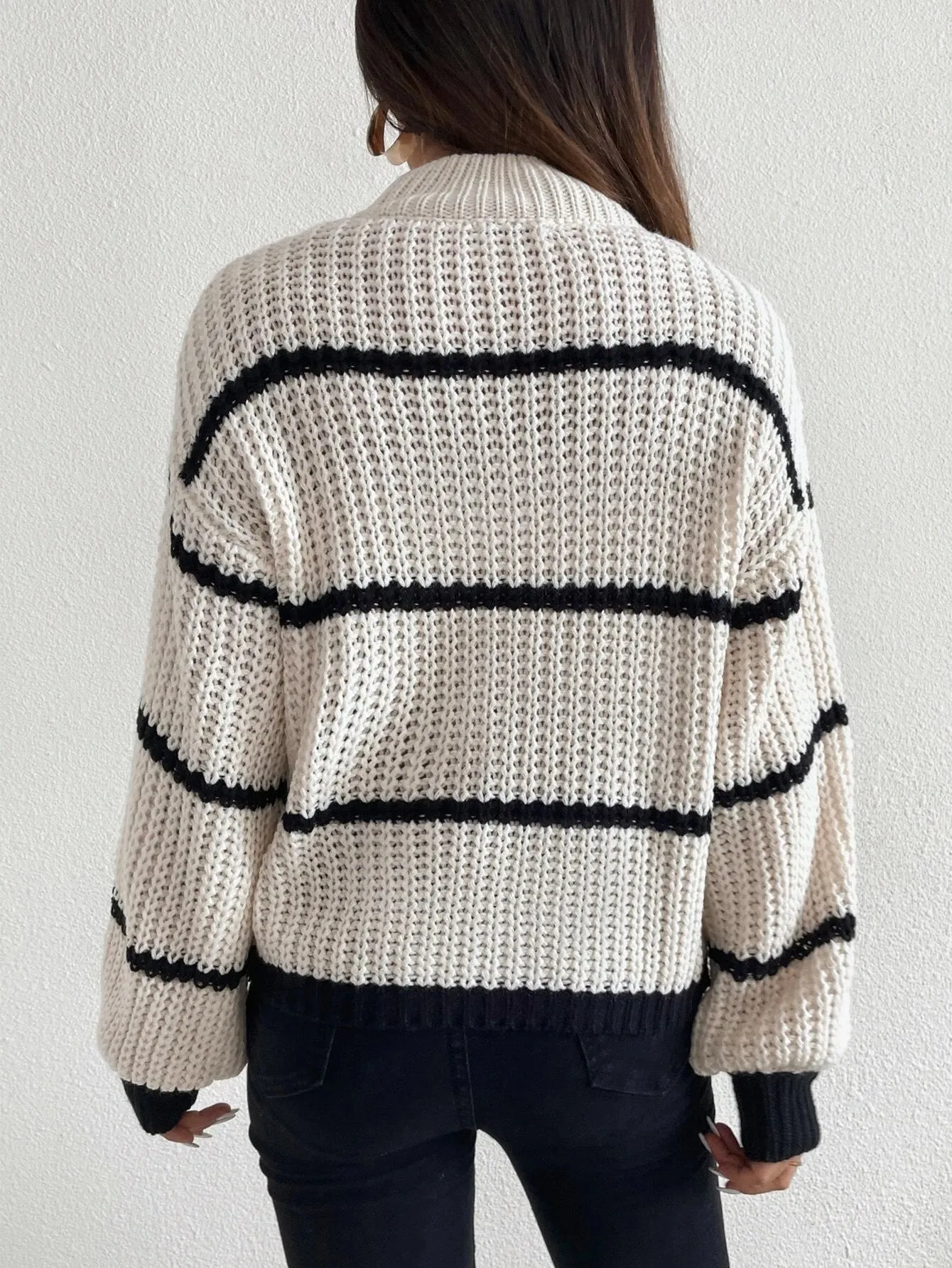 SHEIN Striped Mock Neck Drop Shoulder Sweater